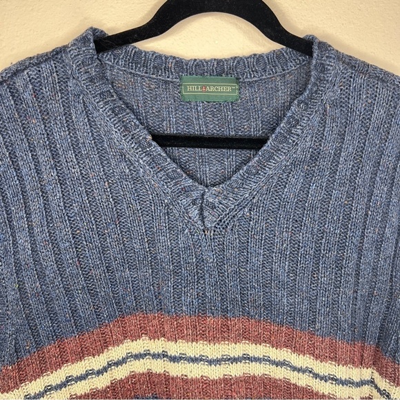 MEDIUM VINTAGE HILL AND ARCHER SWEATER VEST KNIT BLUE V NECK STRIPE - Picture 2 of 10